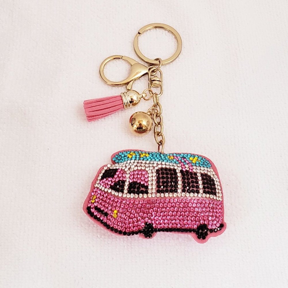 Rhinestone VW Surf Van purse charm key chain